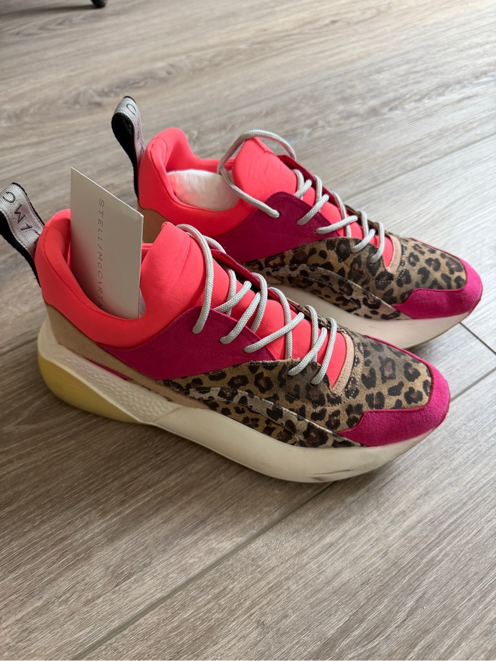 Stella McCartney Neon Pink Leopard Print Platform Sneakers